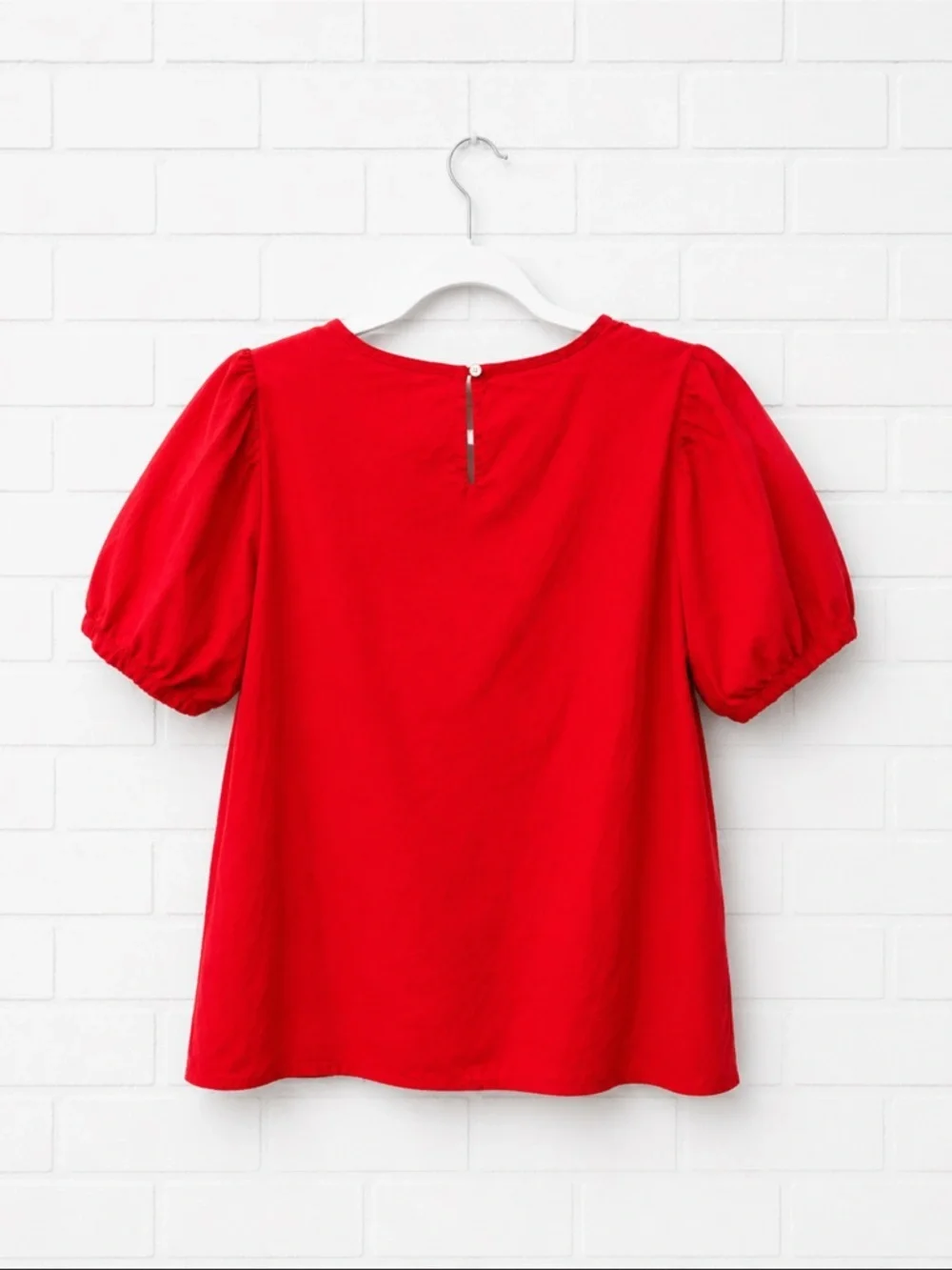 J Crew Puff Sleeve Blouse Top Shirt Red USA preppy traditional